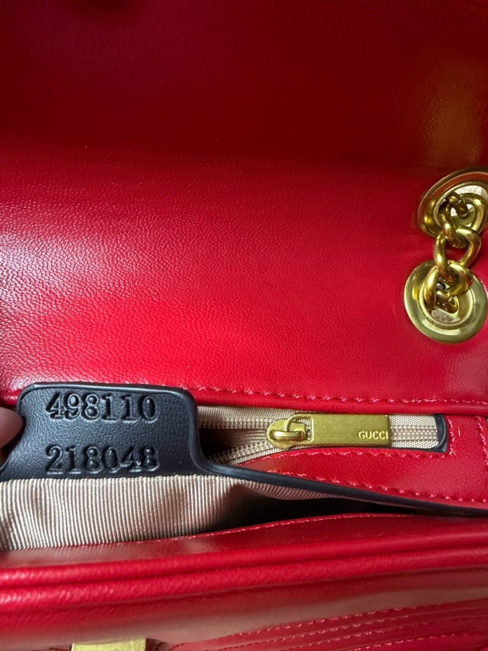 Red Quilted GG Style Gold Chain Shoulder Bag Chevron Heart Detail ❤️✨ - Picture 7 of 13